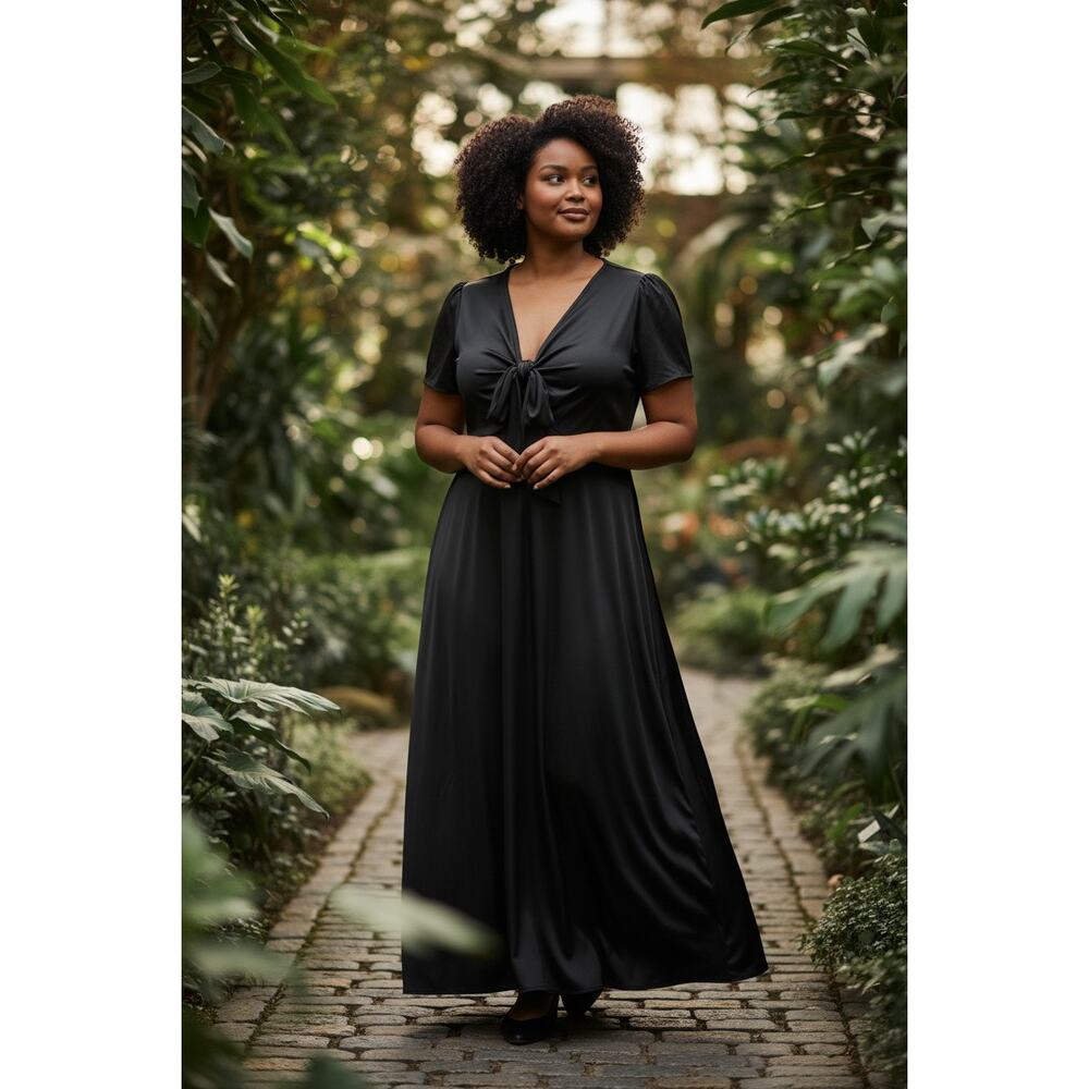 Baltic Born Poppy Satin Midi Dress Size 2XL Black NWT Front Tie High Low Midi